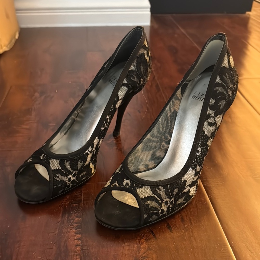 Elegant Black Lace Peep-Toe Heels